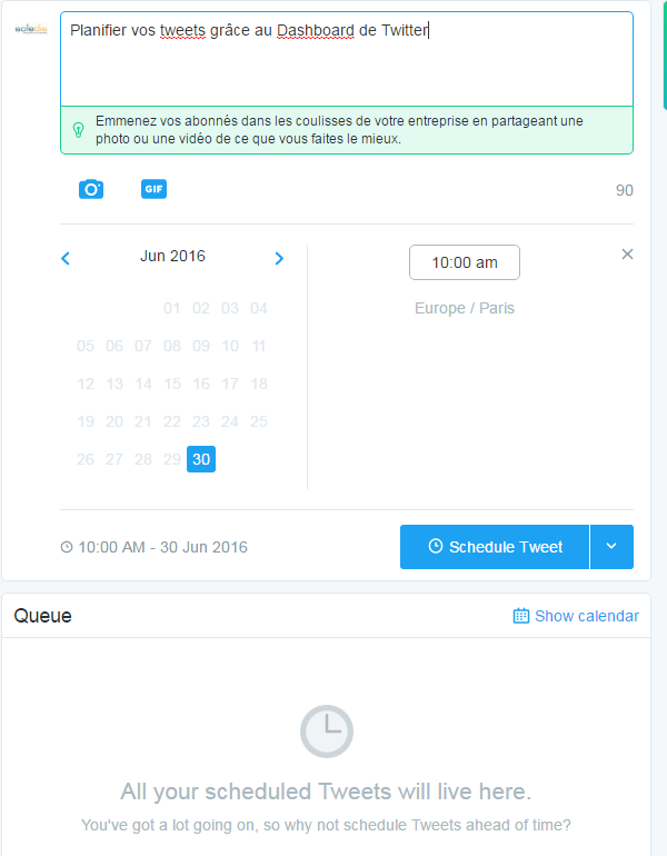 Twitter Dashboard - Planifier ses publications